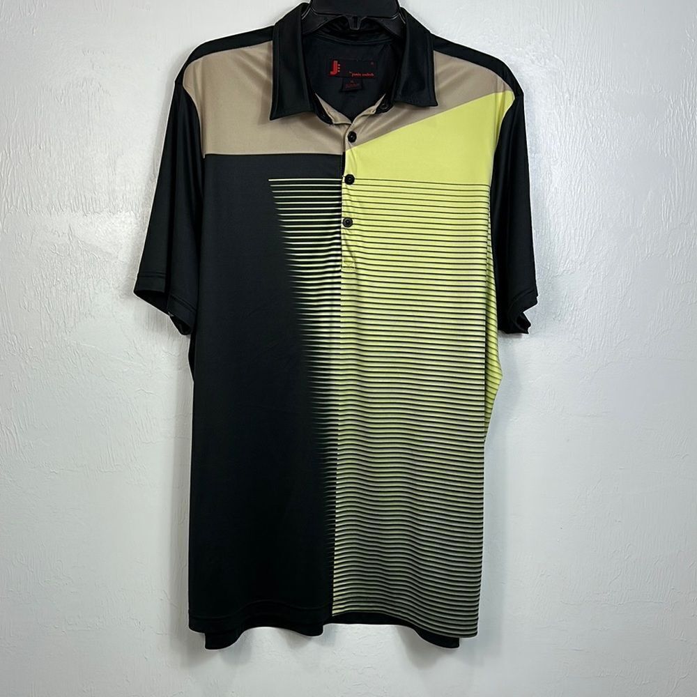 Jamie Sadock Men's Black And Yellow Striped Golf Polo Shirt Size XL